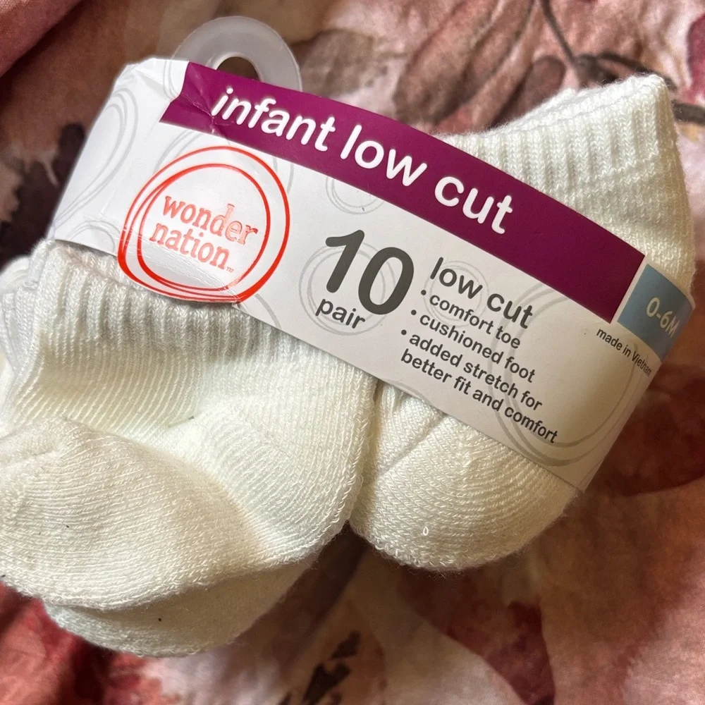 wonder nation Infant Low Cut Socks - Cream White (10 Pair)